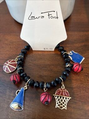 Laura Ford Basketball stretch charm bracelet,basketballs,net,megaphone & jersey